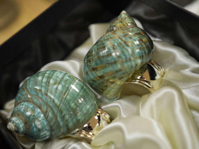 Hans Turnwald, three boxed sets of modernist shell and plated napkin rings in the form of snails. Condition - good